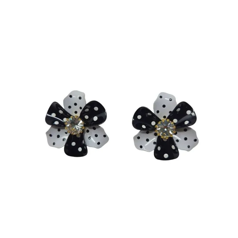 Vintage Avon Polka Dot Floral Clip-On Earrings | 1.50